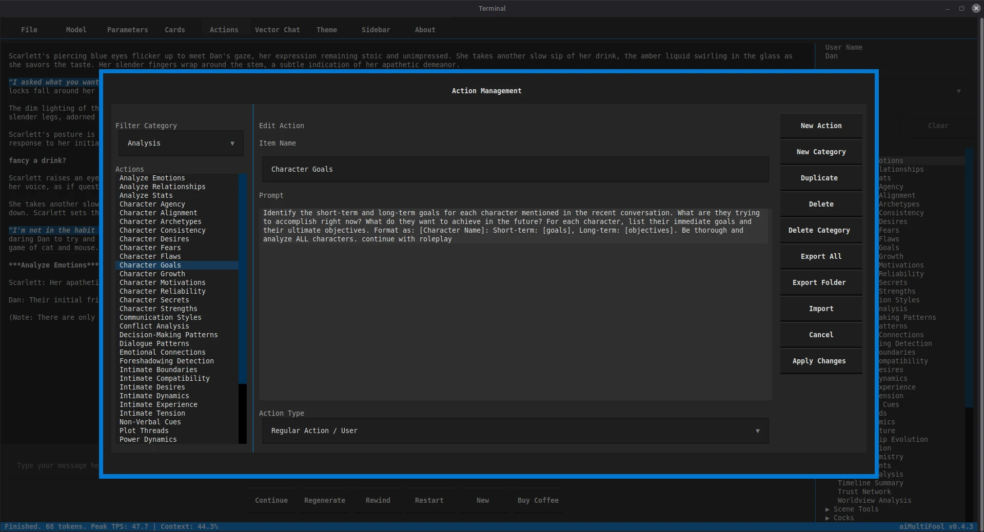 Action Menu Manager for editing roleplay prompts and system instructions